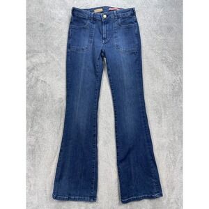 Pilcro Jeans Womens 26 Blue Flare Denim Pants Mid Rise Front Patch Pockets